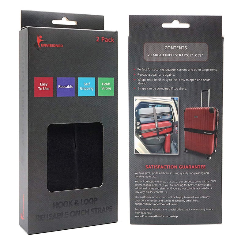 ENVISIONED Reusable Cinch Straps 2" x 72" - 2 Pack - Hook and Loop Straps (Black) - Image 5